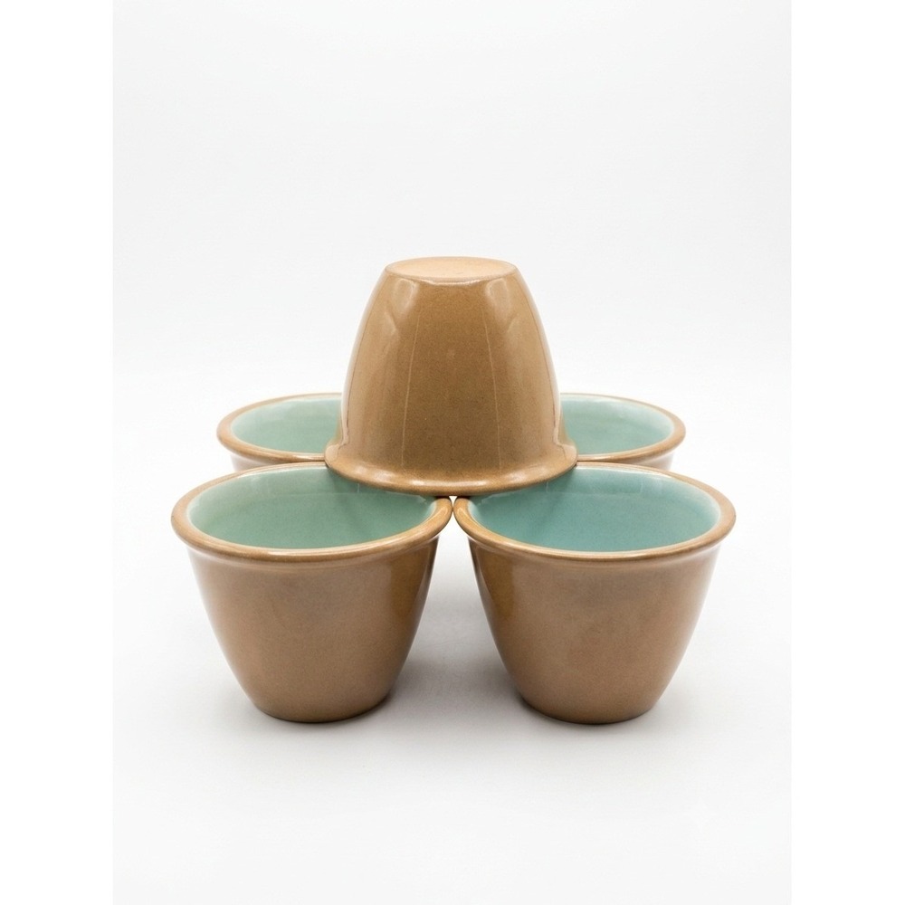 TS&T Chateau Buffet Vintage MCM Brown Turquoise Ramekin Custard Cup Set of 5 USA